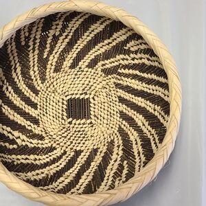 Woven Decorative Basket Bowl - Natural & Dark Brown